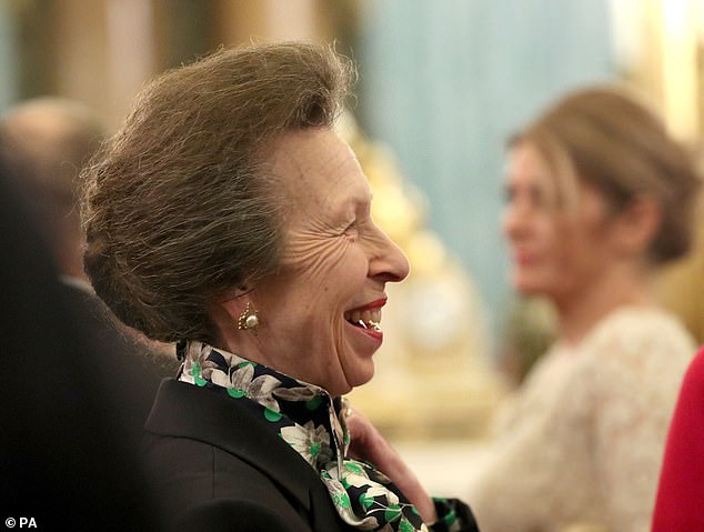 The Princess Royal talked to guests during a reception this evening and laughed during the talks as the party carried on around her