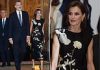 Queen Letizia of Spain dazzles in a black dress as she arrives at an awards ceremony in Madrid