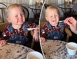 Toddler tries ice cream for first time and makes hilarious faces in Nevada City, Nevada
