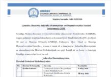 Jadwalka doorashada dowlad goboleedyada iyo gobolka Banaadir oo la shaaciyay